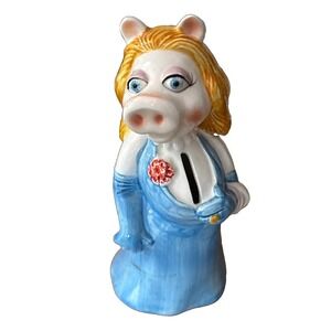 Miss Piggy Bank Sigma Tastesetter Muppets 1980 Japan Ceramic w/ Stopper VGC